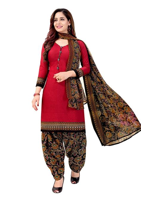 Rajnandini Womens Red Colour Crepe Printed Unstitched Salwar Suit