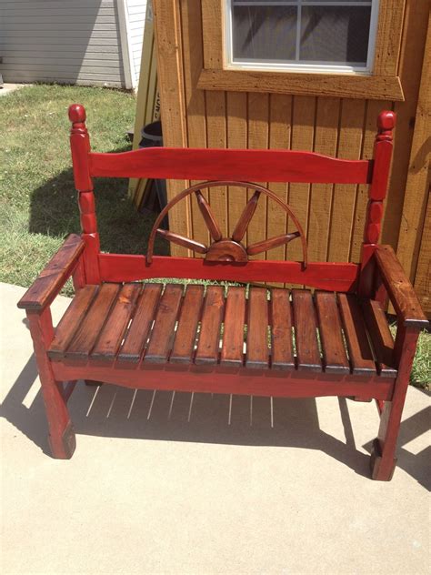 The seat is composed of 6 steel slats to provide support. Red Wagon Wheel Bench | Headboard benches, Cheap farmhouse ...