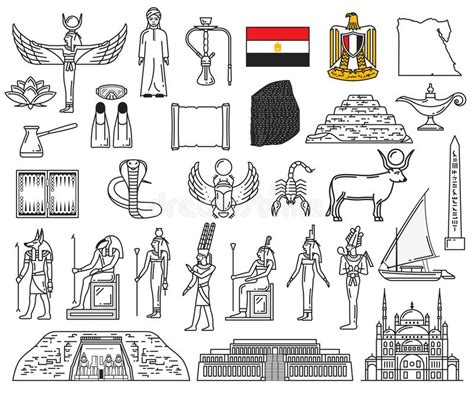 Dioses Monumentos Y SÃ­mbolos Religiosos Egipcios Ilustración Del