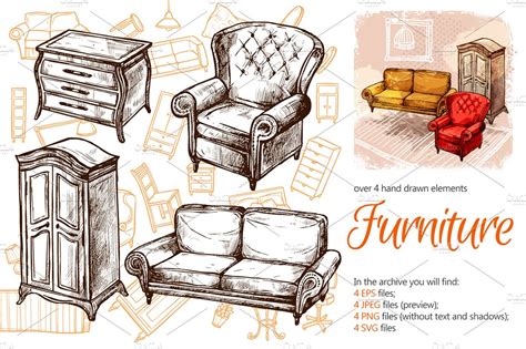 Furniture Sketch Set Illustrator Graphics ~ Creative Market