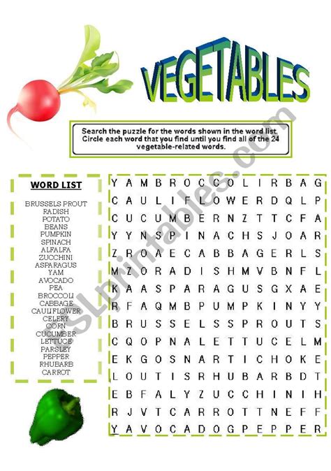 Vegetable Word Search Printable