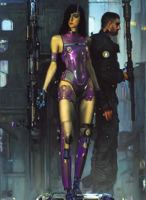 Menacing Cyberpunk Policewoman Towering With Robotic Stable Diffusion