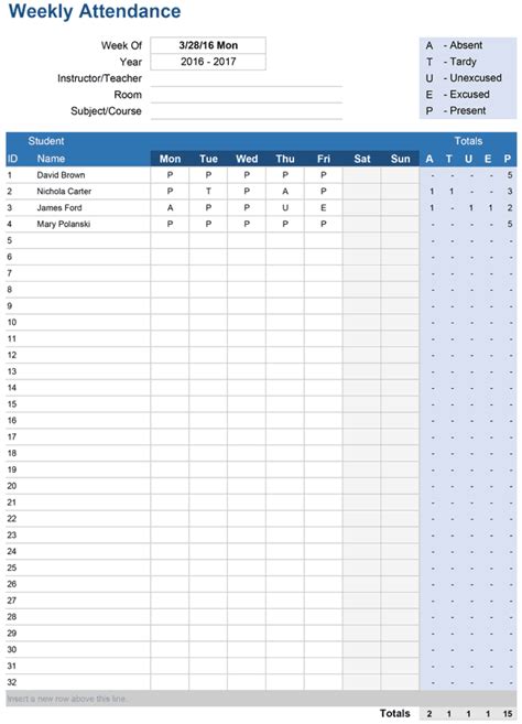Sample Attendance Sheet For Students Excel Templates Free Printable