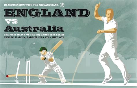 Vintage Cricket Poster Pastiche 2015 Ashes Test Series Etsy Australia