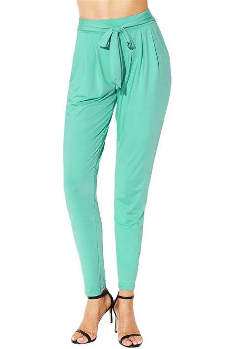 Light Green Belted Harem High Waist Casual Pants Pullover Designs Pants Casual