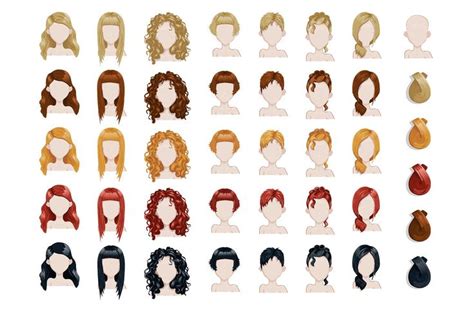 Female Trendy Hairstyle Avatars Set Hairstyle Names Trendy