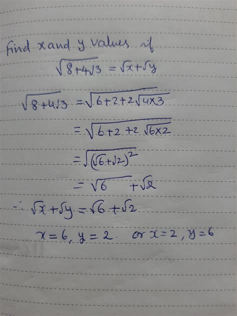 what is the value of x and y if √ 8 4√3 √x √y quora