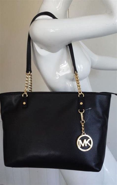 Michael Kors Jet Set 38h1xjst7l Ew Chain Tote In Black Leather Gold