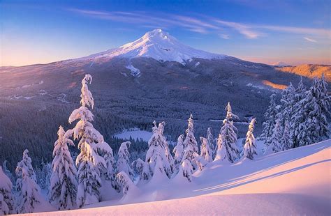 Nature Landscape Sunrise Mountain Snow Forest Lake Frost Snowy