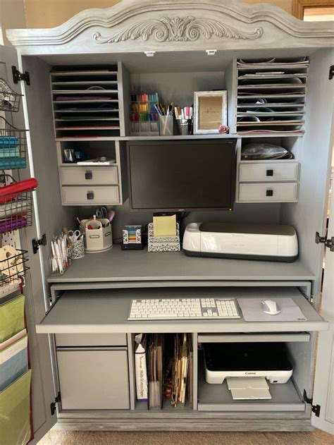 Turn A 60 Computer Armoire Into A Cricut Craft Cabinet Craft Storage