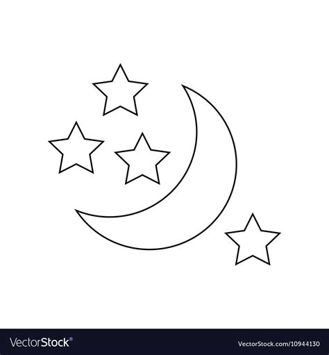 Moon And Stars Icon Outline Style Royalty Free Vector Image