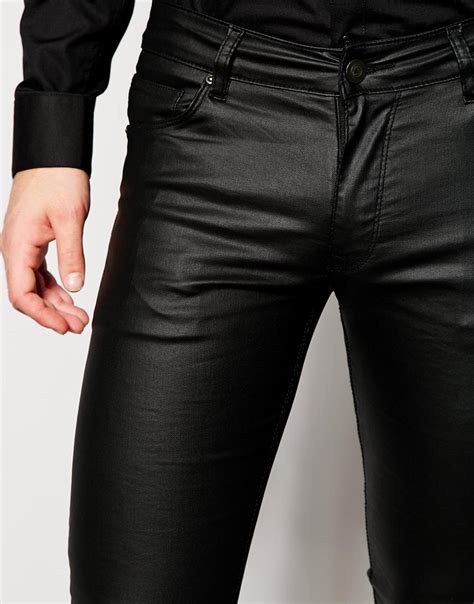 Asos Extreme Super Skinny Jeans In Leather Look In Black For Men Lyst