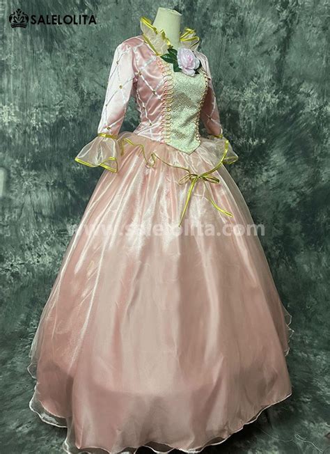 Cosplay Costume Adult Women Pink Flower Lace Princess Barbie Cosplay Dress Costume