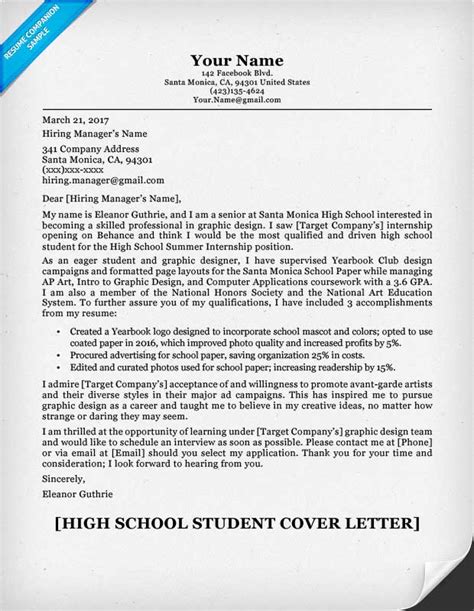 High School Student Cover Letter Sample And Guide Resumecompanion