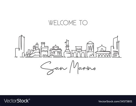 One Continuous Line Drawing San Marino City Vector Image