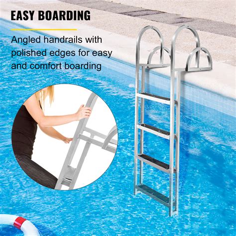 4 Steps 350 Lbs Aluminum Dock Ladder With Skidproof And Adjustable