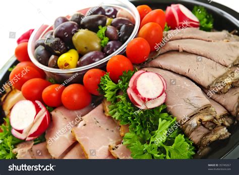 Platter Of Assorted Cold Cut Meat Slices Stock Photo