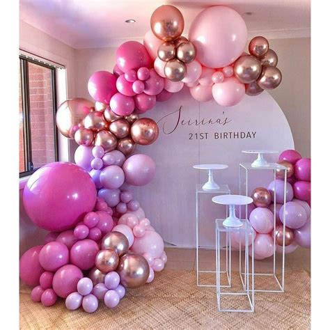 Hot Pink Balloon Garland Arch Kit 140pcs Pink Rose Gold Chrome Balloons For Birthday Wedding