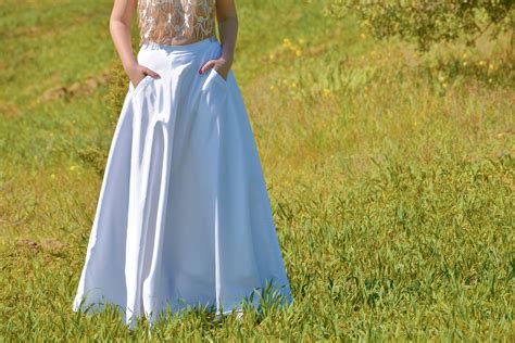 Maxi White Skirt Bridal Long Skirt Taffeta Skirt Maxi Pockets Skirt