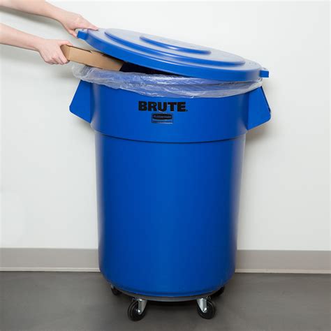 Rubbermaid Brute Gallon Blue Round Trash Can With Lid And Dolly