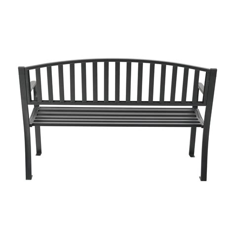 outsunny metal garden bench black outdoor bench for people park style patio seating decor with