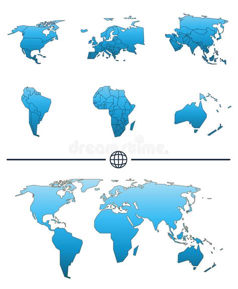 Continentes Separados De La Correspondencia De Mundo Stock De