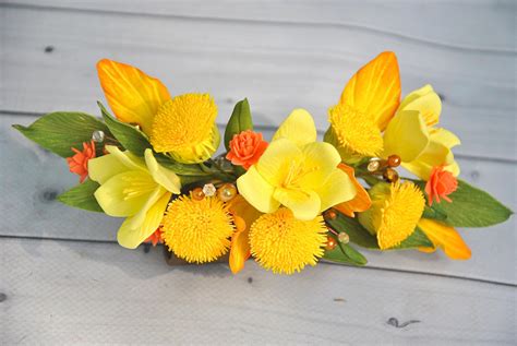 Dandelion Hair Clip Yellow Spring Flower Hair Piece Orange And Etsy