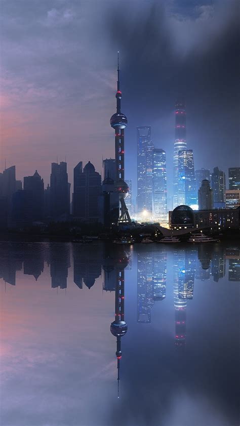 Shanghai City Artistic Sunrise And Sunset Iphone Wallpaper
