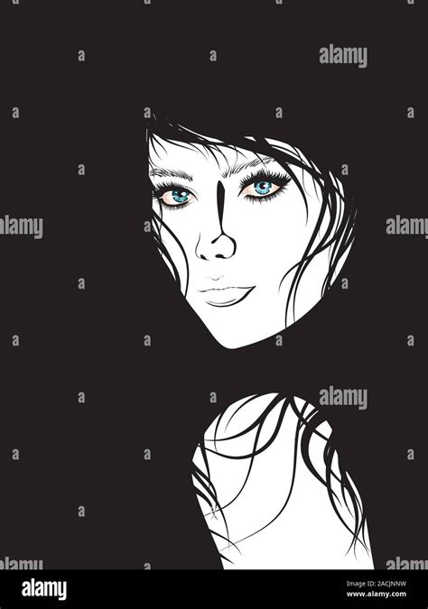 Simple Black And White Portrait Of A Girl With Blue Eyes Stock Vector Image And Art Alamy