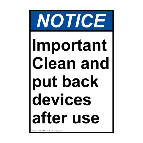 Vertical Important Clean And Put Back Devices Sign Ansi Notice