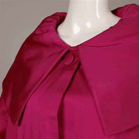 1960s Sandra Sage Vintage Fuchsia Pink Silk Satin Swing Coat With Pop