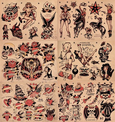 Sailor Jerry Traditional Vintage Style Tattoo Flash 6 Sheets Etsy Uk