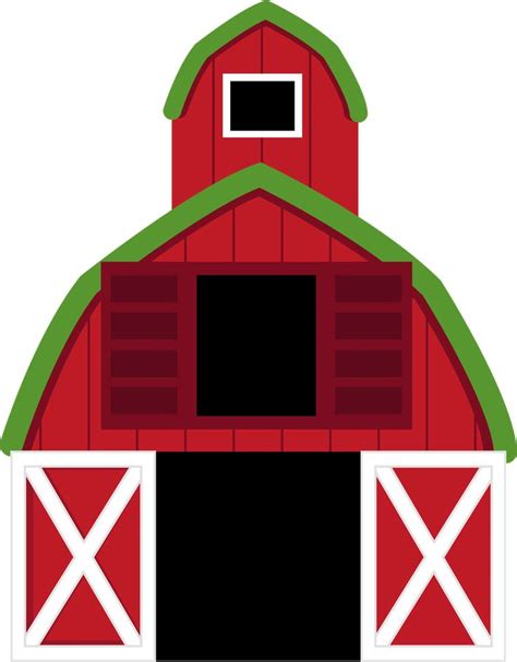 A Red Barn With A Green Roof And Two Doors On Each Side In Front Of A