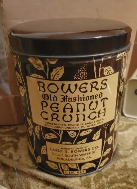 Vintage Bowers Old Fashioned Peanut Crunch Tin Candy Can 1600 Picclick