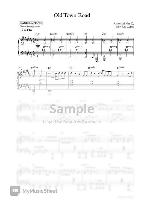 Lil Nas X Billy Ray Cyrus Old Town Road Piano Sheet Sheets By