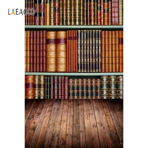 Laeacco Child Library Wooden Floor Old Bookshelf Book Photography