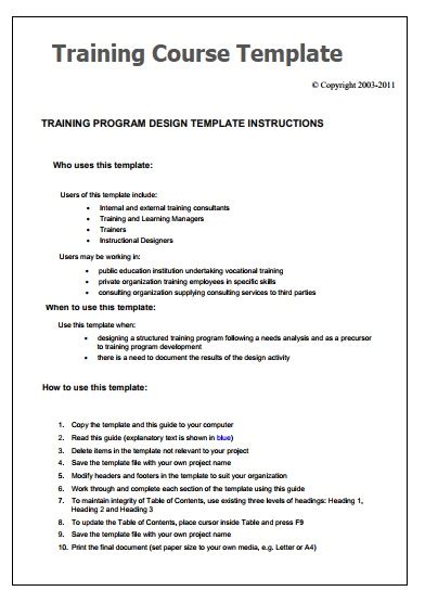 Training Course Templates 12 Free Printable Word And Pdf Formats