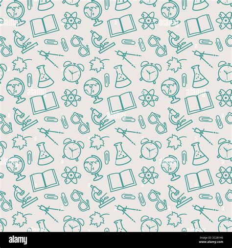 Back To School Education Seamless Patterns With Outline School Symbols