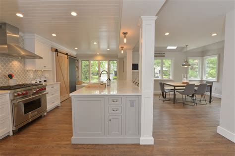 Kitchen island with structural column. No Upcharge for Mouser Inset Cabinets - Available at ...