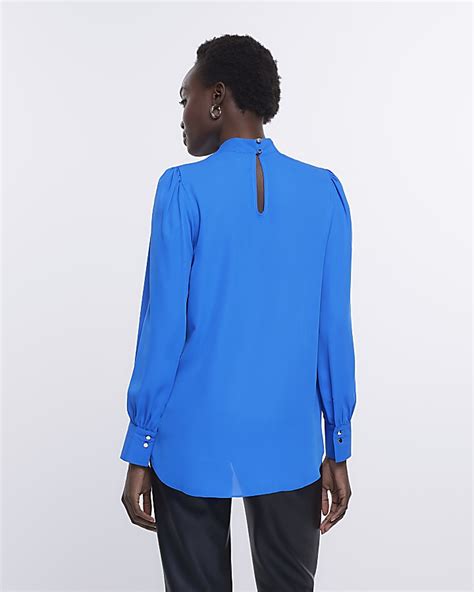 Blue Wrap Long Sleeve Blouse River Island