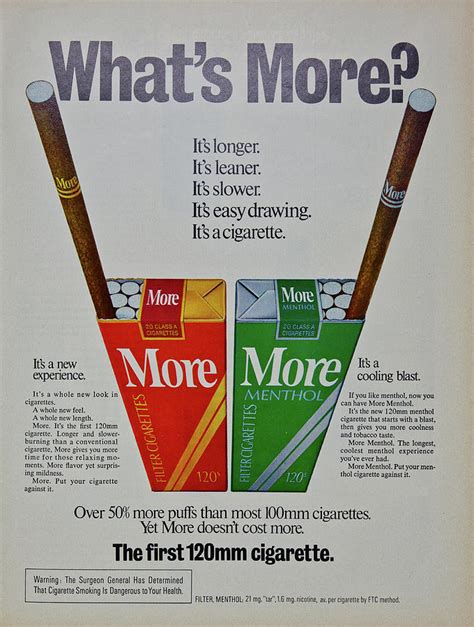 Vintage 1975 More Cigarettes Advertisement Photograph By Robert Kinser