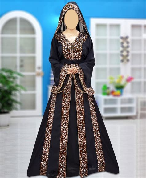 Evening Dubai Abaya Moroccan Beaded Plus Size Kaftan Black Etsy