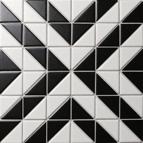Victorian basketweave black and white porcelain mosaic tile, $70.99 for a box of 10 from overstock. 2'' Matte Black White Porcelain Triangle Tile Flooring for Sale USA - ANT.TILE