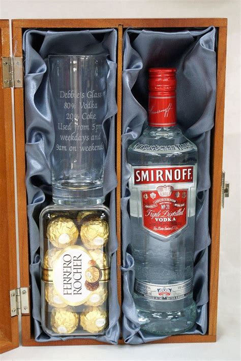 Engraved Hi Ball Glass And Smirnoff Vodka 70cl T Set In Wooden T