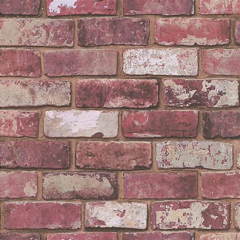Fresco Red Brick Effect Smooth Wallpaper Diy At Bandq