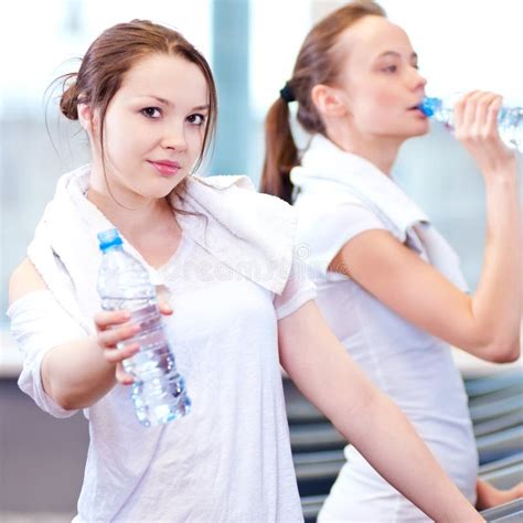 Women Drinking Water After Sports Stock Image Image Of Indoors Club