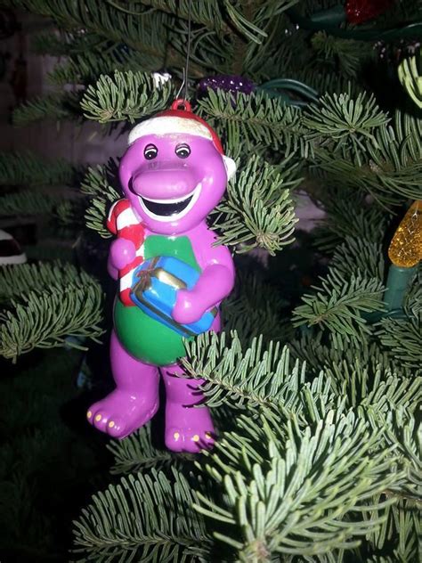 Barney The Purple Dinosaur Christmas Ornament Santa Candy Cane Plastic