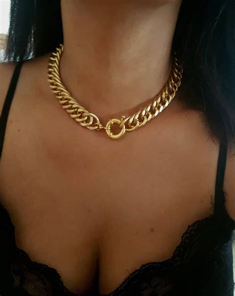 Gold Link Necklace Thick Chain Necklace Statement Chain Etsy Gold