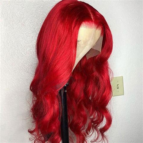hot red human hair wig lace front ruby fiery bright red wavy wigs sulm sulmy