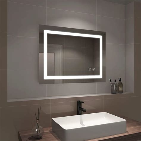 Emke Bluetooth Bathroom Mirror With Shaver Points 800x600mm Backlit Led Illuminated Bathroom